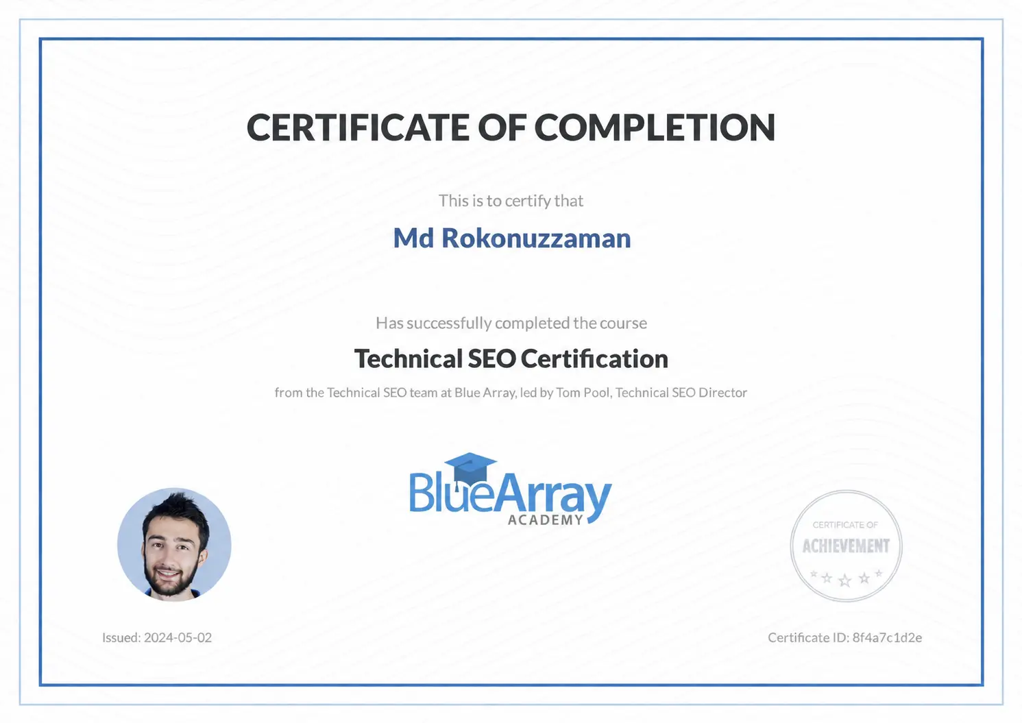 Technical SEO Certification Blue Array Academy — Md Rokonuzzaman